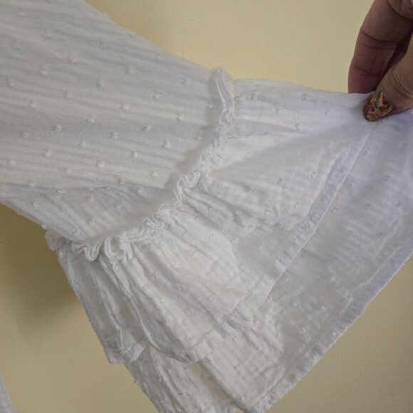 Spiaggia Dolce White Swiss Dot 3/4 Tiered Sleeve Lightweight Mini Dress Size L - Picture 3 of 6